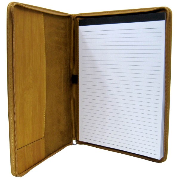 open bamboo look portfolio with lined paper pad